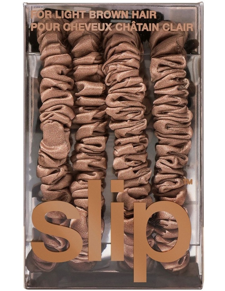Pure Silk Back to Basics Skinny Scrunchies Set of 4 in Light Brown