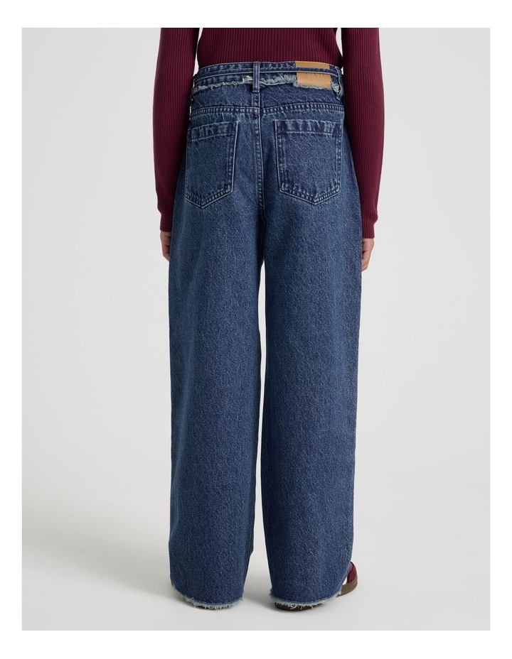 High Rise Pleated Wide Leg Jeans in Dark Blue Denim