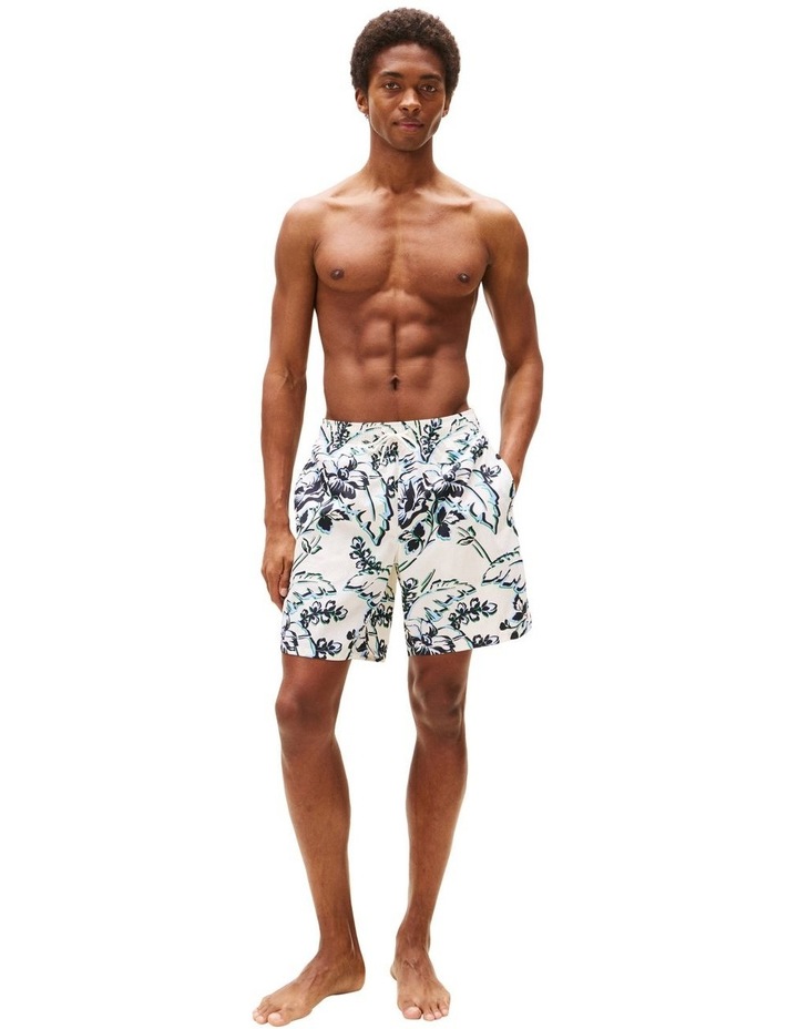 Long Drawstring Print Shorts in White