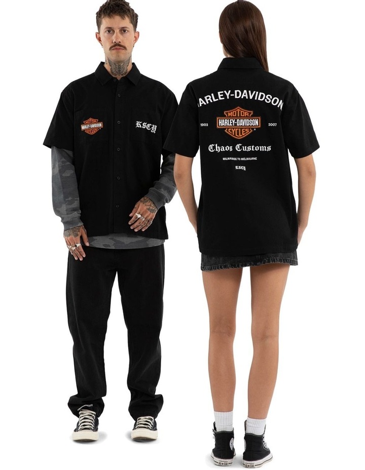 Harley Davidson Customs Short Sleeve Mechanic Shirt in Black