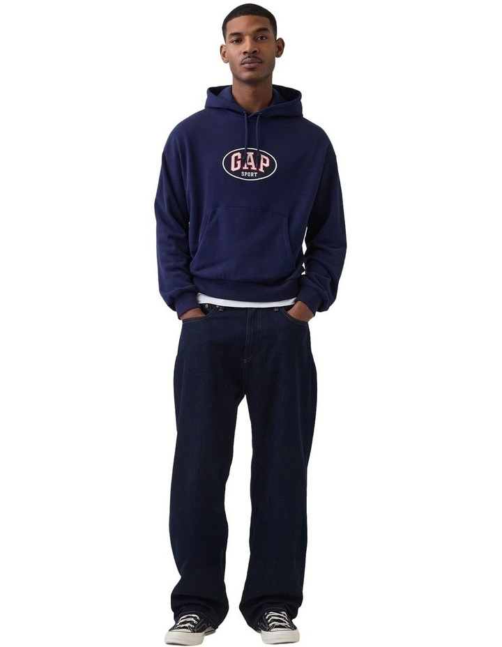 Jpn Ie Oval Logo French Terry Pullover Hoodie in Navy Uniform
