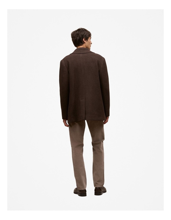 Italian Wool Herringbone Peacoat in Coffee Bean
