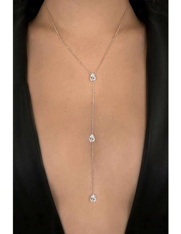 Pure Diamonds Droplet Lariat Necklace in Silver Rhodium Plated