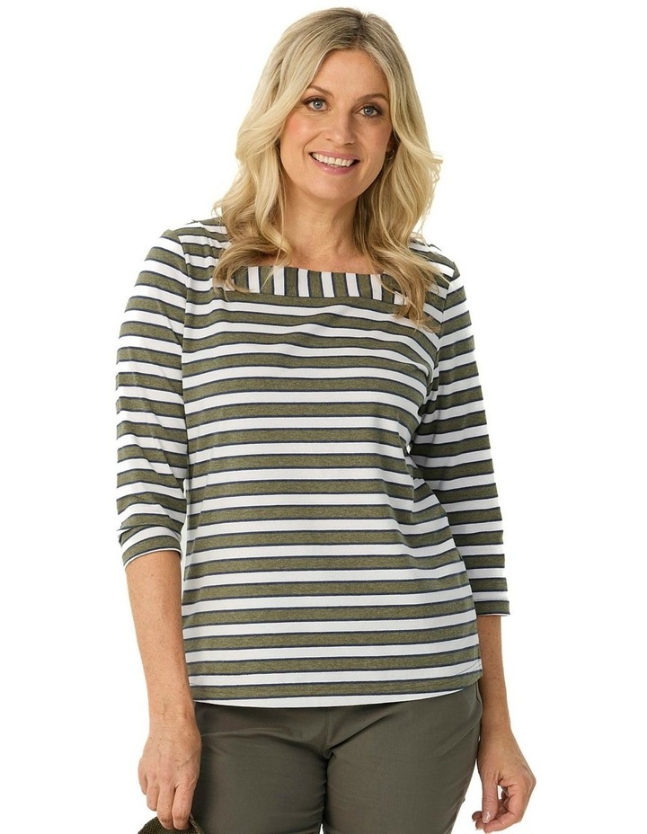 Action Square Neck 3/4 Sleeve Top in Olive