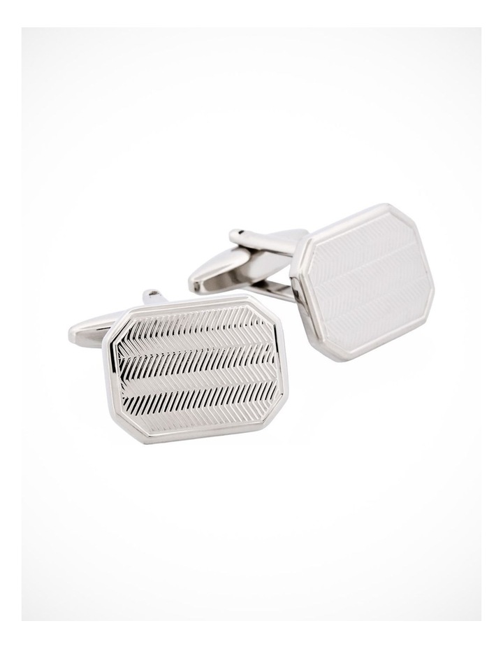 Rhodium Plated Herringbone Patterned Cufflinks in Silver
