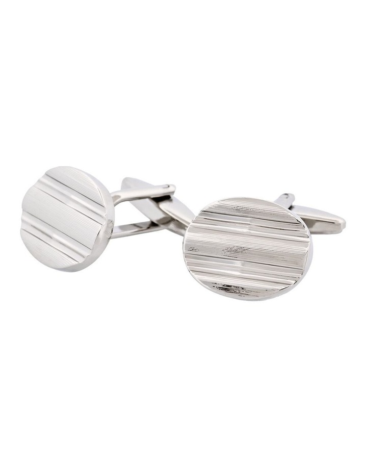 Rhodium Plated Oval Striped Cufflinks in Silver