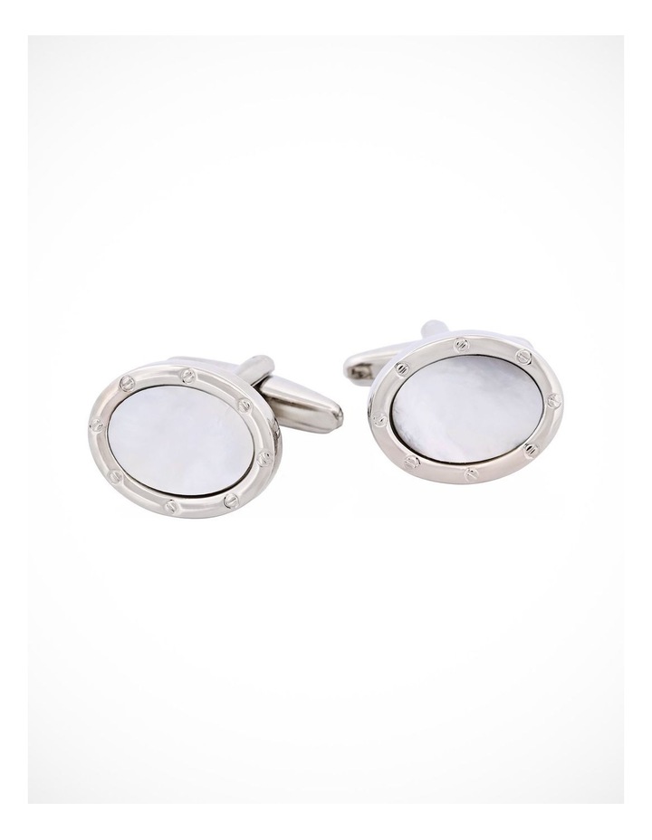 Rhodium & Mop Oval Cufflinks in Sliver
