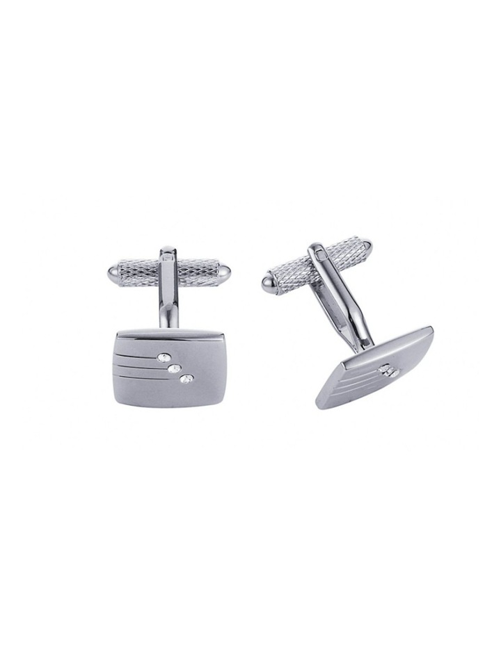 Brushed Rhodium Plated & Triple Crystal Cufflinks in Silver