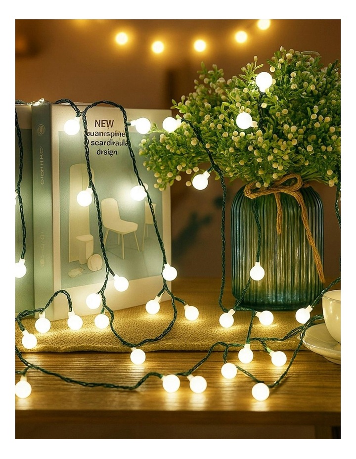 300 LED Connectable Cluster String Light with Cherry Balls in Dark Green Cable White