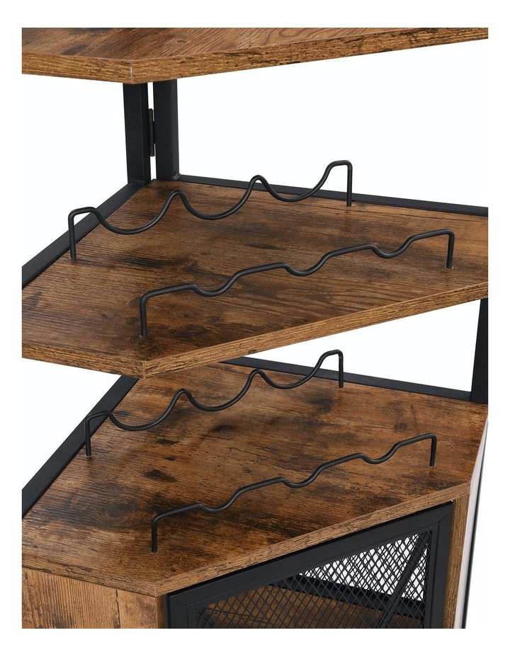 6-Tier Pentagon Corner Shelf with Storage Cabinet in Rustic Dark Brown