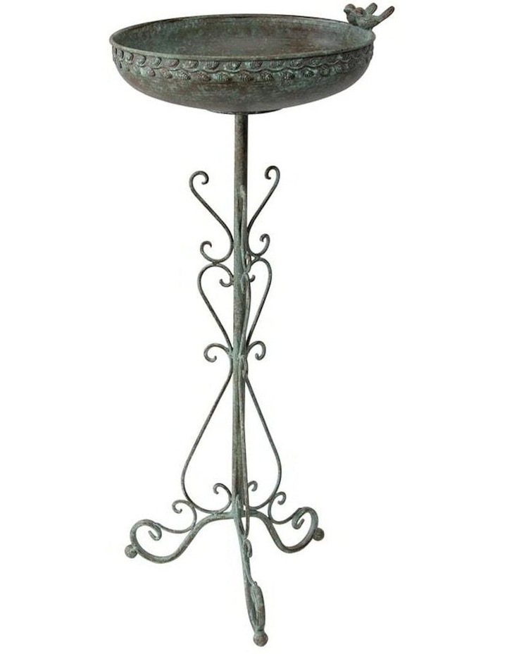 French Round Standing Birdbath in Brushed Green