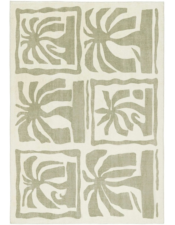 Alicia Waves and Palms Washable Rug in Sage Green