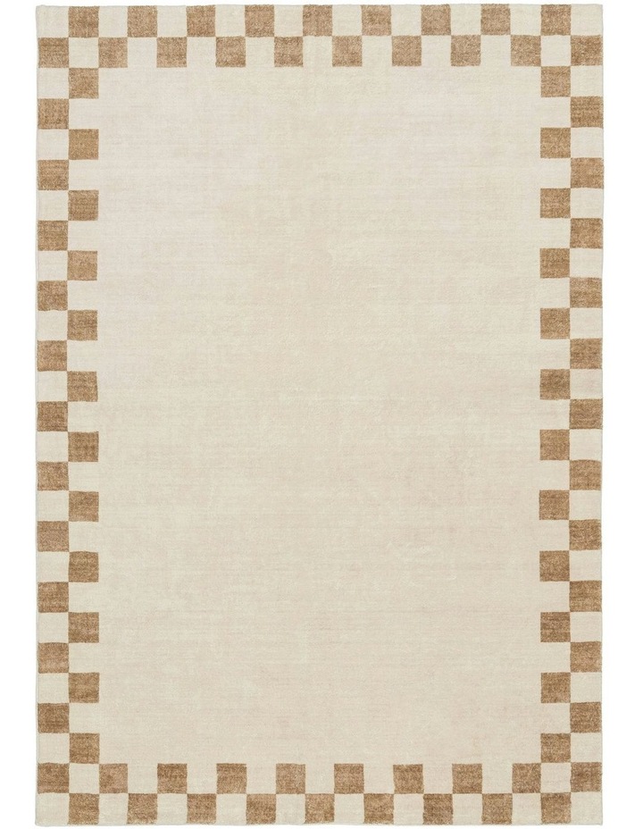 Aiday Checkered Border Washable Rug in Beige