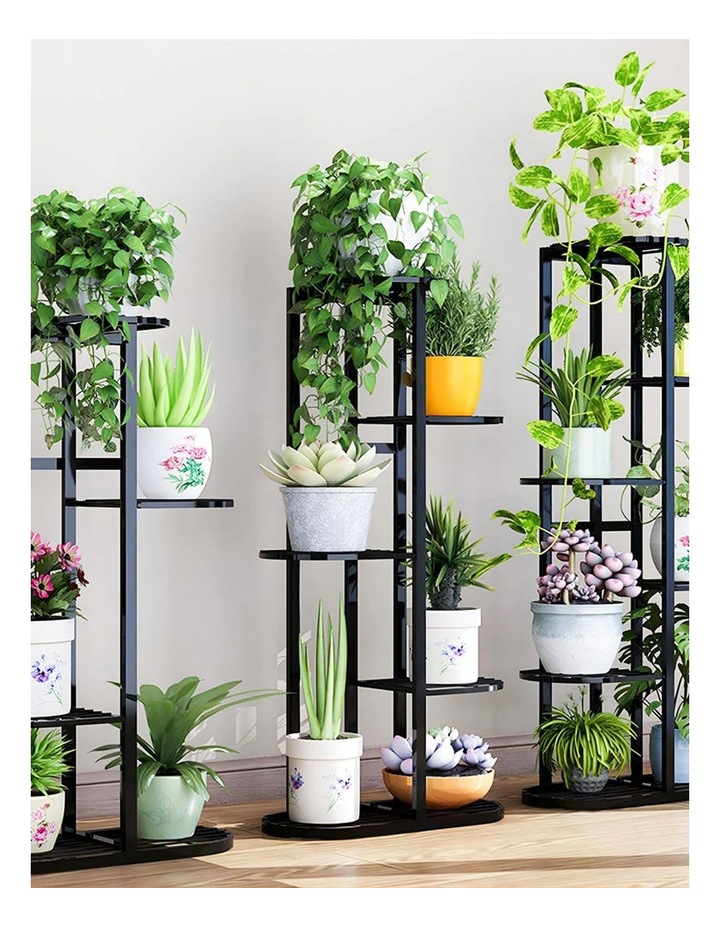 7 Tier 8 Pots Metal Plant Rack in Black