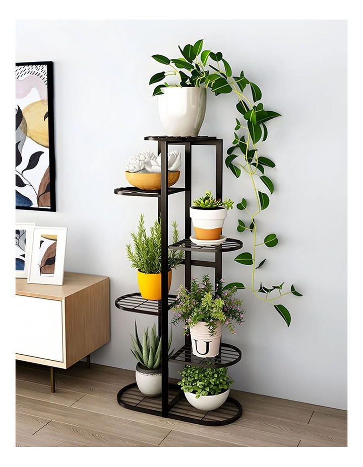 5 Tier 6 Pots Metal Plant Rack in Black