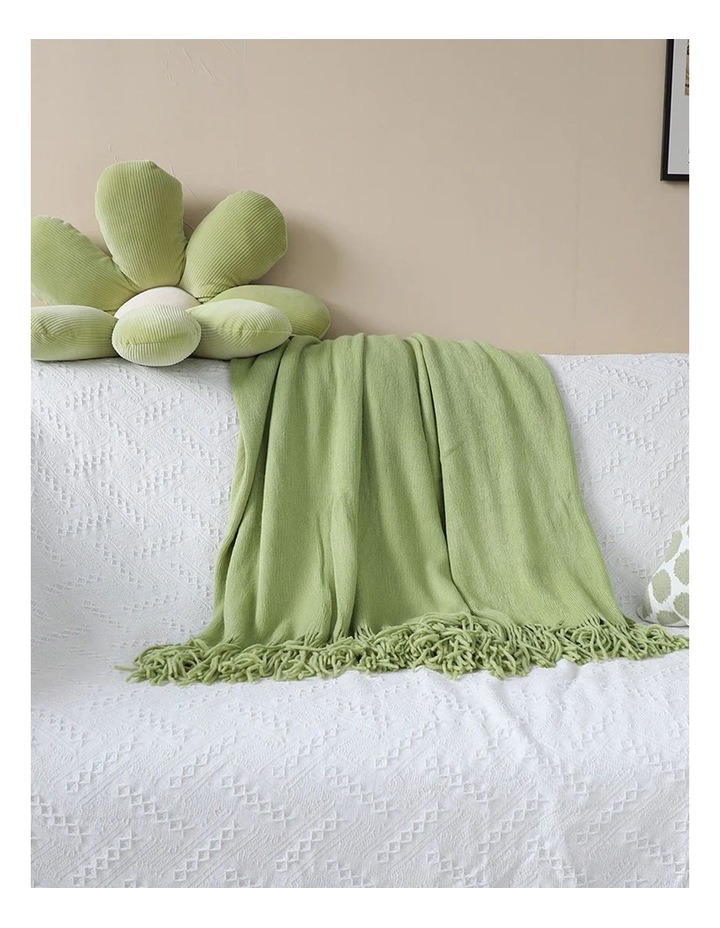 Acrylic Solid Knitted Throw Blanket in Green