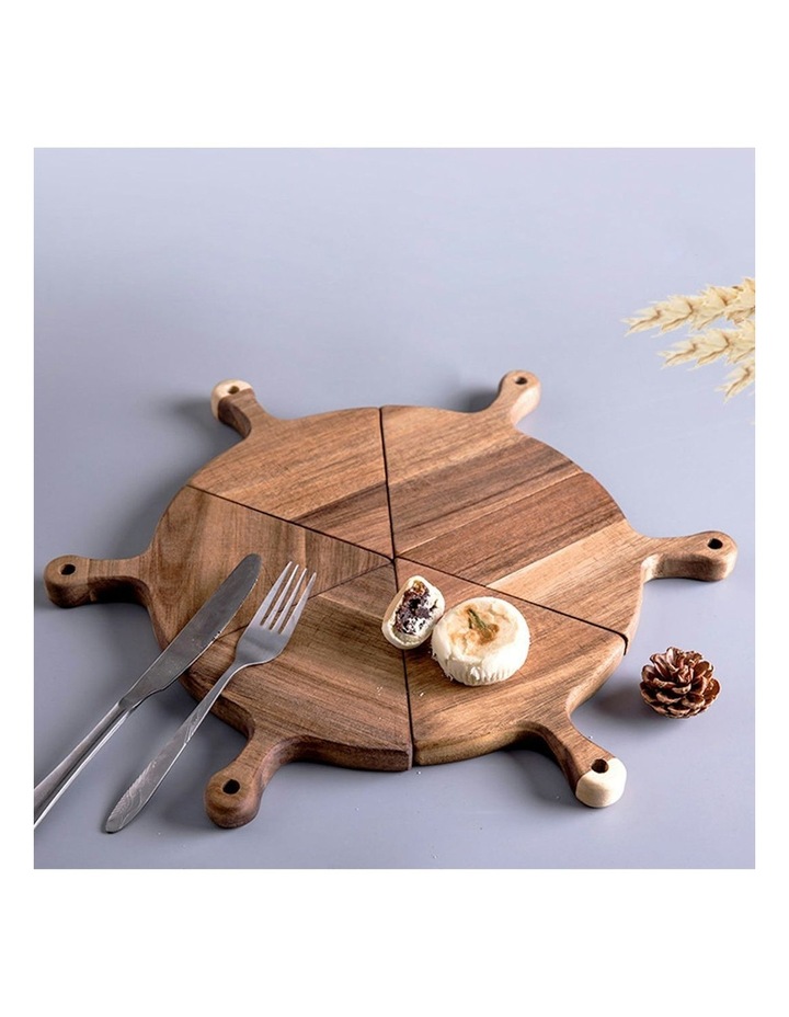 Round Divisible Wood Pizza Server Food Plate Board 6 Pieces in Brown