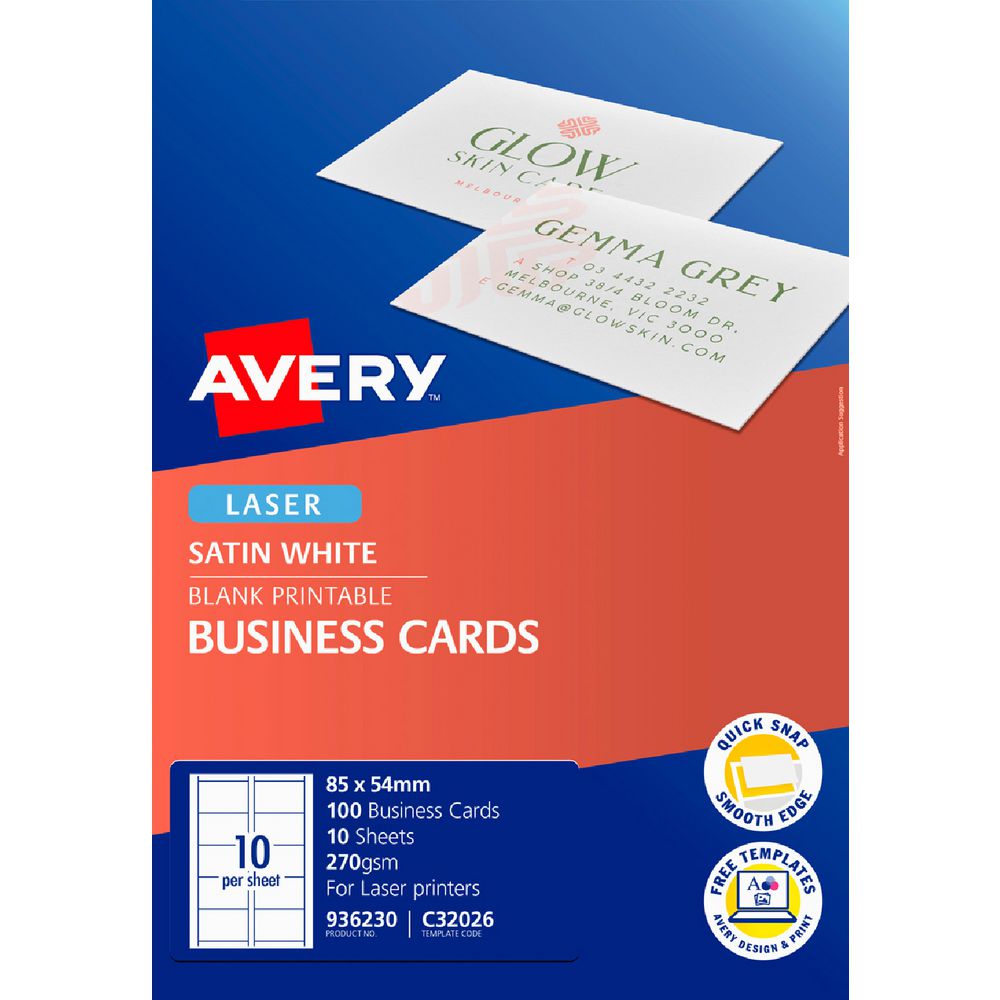 Avery Satin Finish Business Cards 85 x 54mm 100 Pack