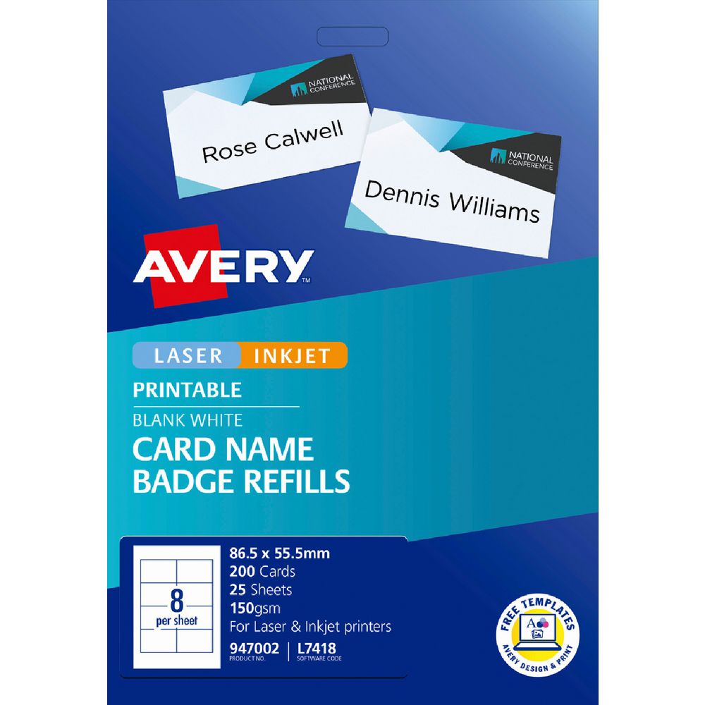 Avery Name Badge Refill Cards 200 Pack