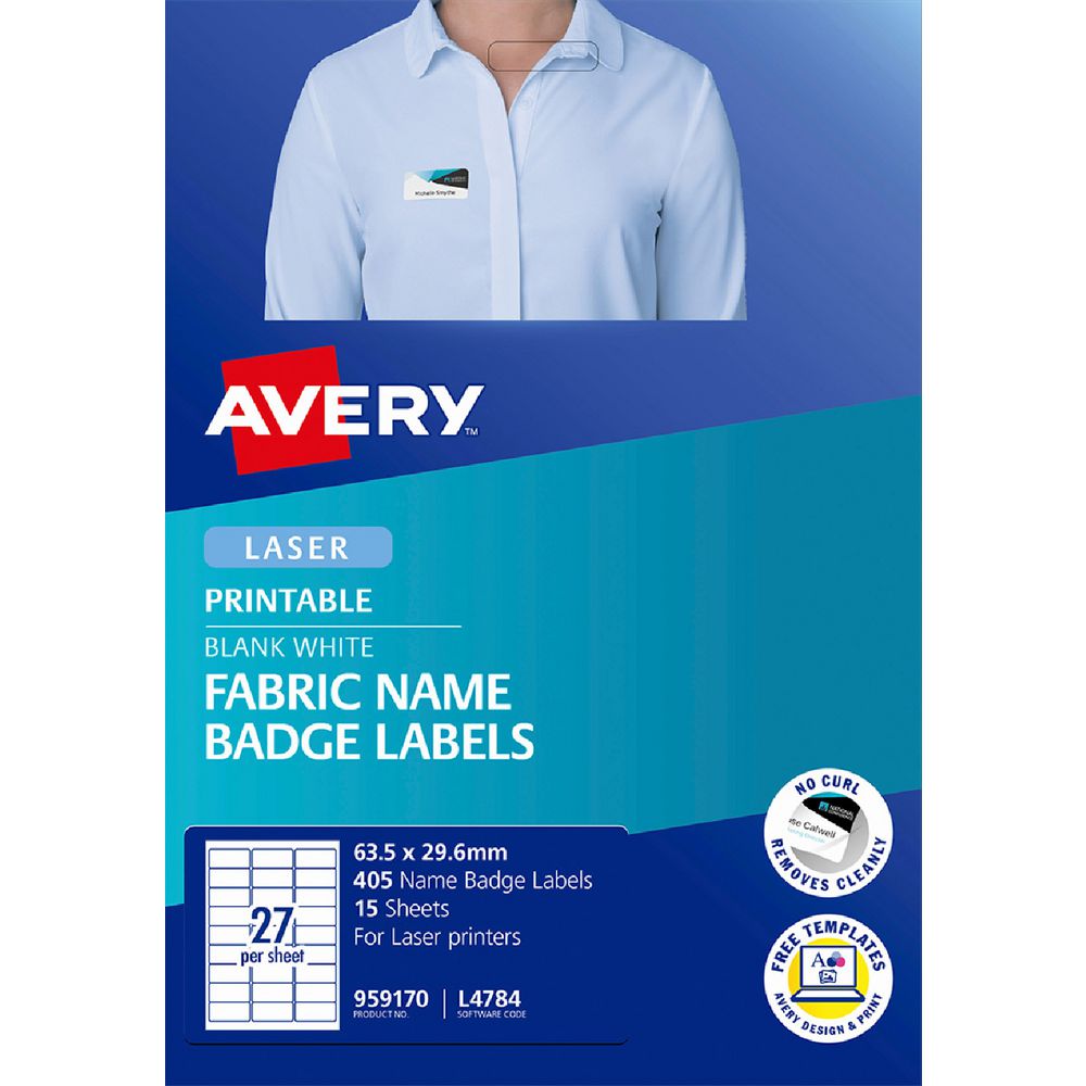 Avery 27UP Fabric Laser Name Badge Labels 15 Sheets