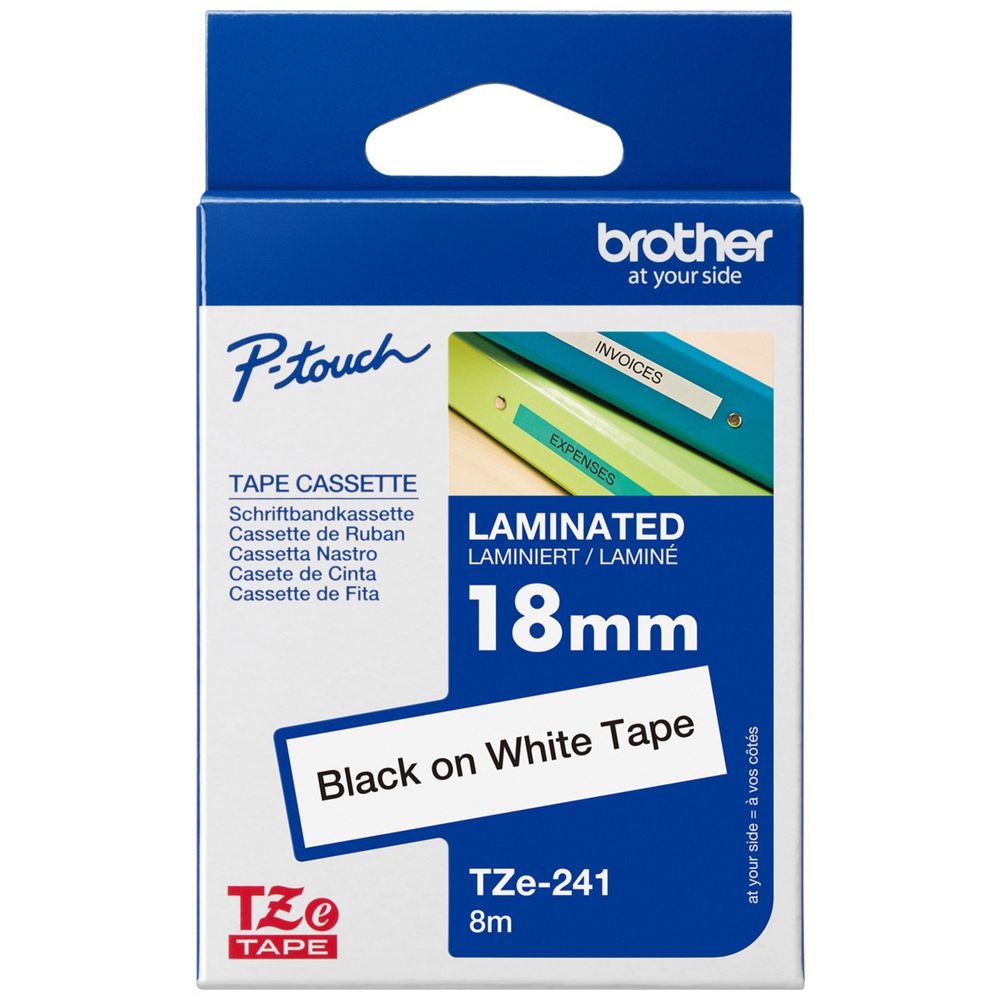 Brother TZe-241 Laminated Tape 18mm x 8m Black on White