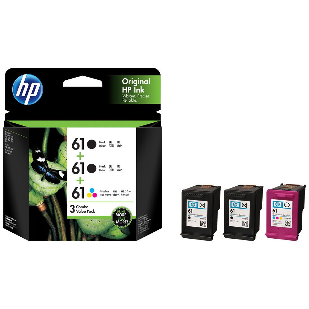 HP 61 Black and Colour Ink Cartridges 3 Pack