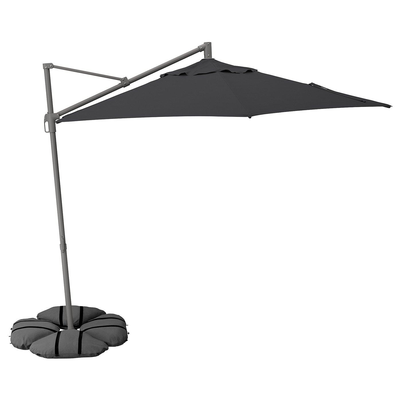 HISSÖ / IGGÖN Parasol, hanging with base - anthracite/dark grey 300 cm