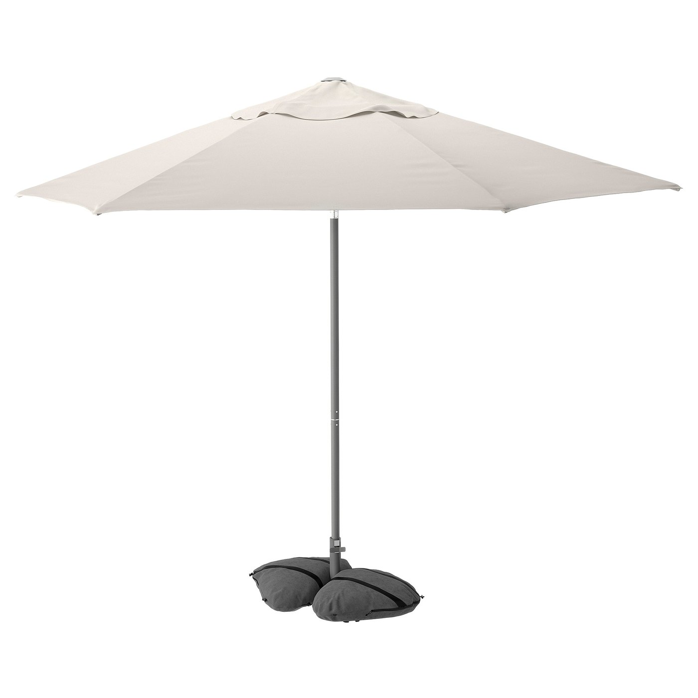 JOGGESÖ / IGGÖN Parasol with base - tilting light grey-beige/dark grey 300 cm